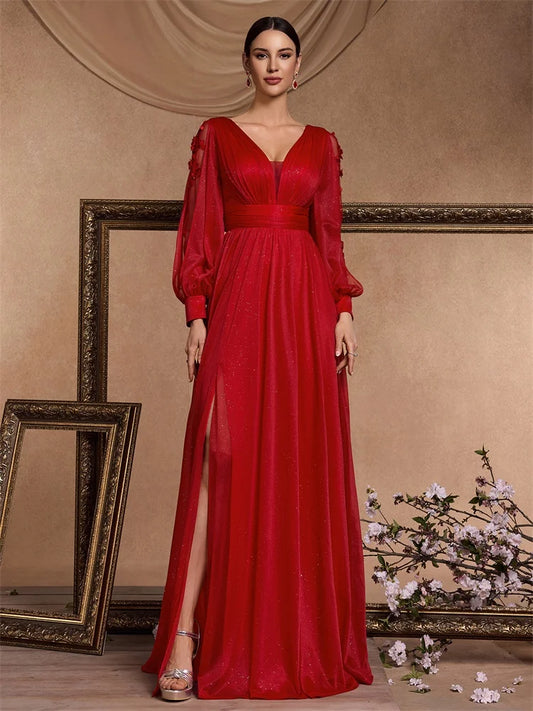 Vestido Elegante de fenda formal apliques chiffon.